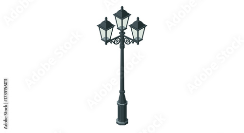 Classic street lamp post with vintage lanterns in isometric style