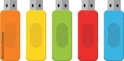 Colorful USB Flash Drive Set  Flat Vector Illustration