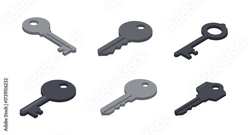 Isometric key set collection on white background