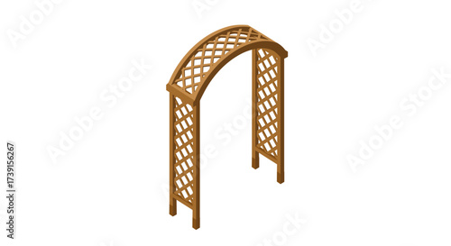 Isometric wooden garden arch with trellis design for outdoor spaces