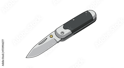 Detailed portable folding knife design with black and silver accents