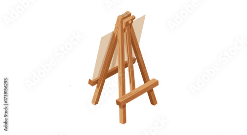 Wooden easel with blank canvas on white background in isometric style