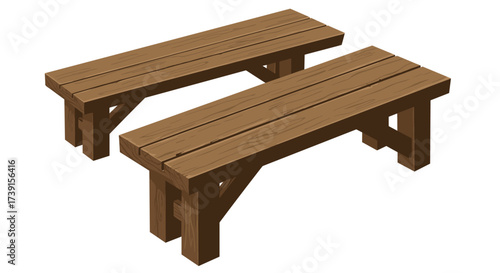 Rustic wooden picnic tables on white background for outdoor settings