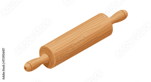 Isometric wooden rolling pin on white background for baking and cooking