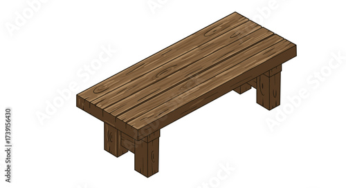 Rustic wooden table isometric view for indoor and outdoor decor