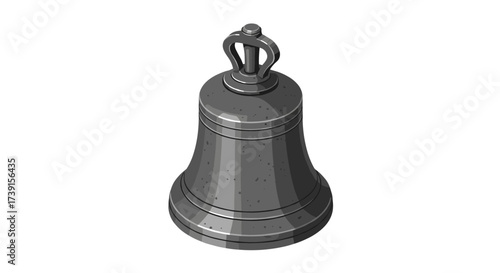 Isometric gray bell with rustic texture and ornate handle