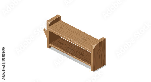 Wooden furniture isometric design with two shelves for home interiors