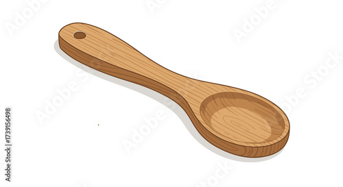 Wooden cooking spoon isolated on white background with realistic shadow