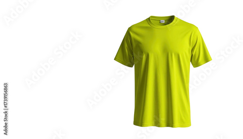Single neon yellow colored tee shirt in a  environment isolated against a black background.