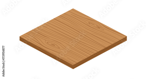 Isometric wooden plank with textured surface for construction