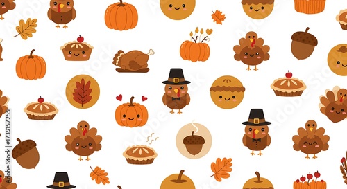 Adorable Thanksgiving elements seamless pattern for kids
