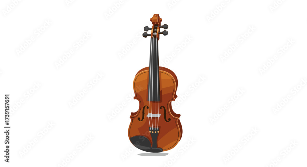 Obraz premium Realistic wooden violin on white background with detailed strings and tuning pegs