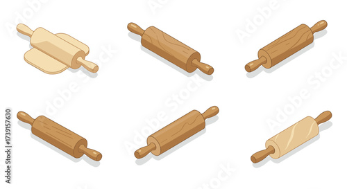 Isometric rolling pins set: wooden baking tools for kitchen and pastry art