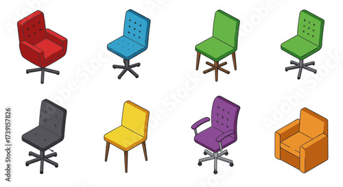 Colorful chair variants collection in isometric design for interior decor ideas