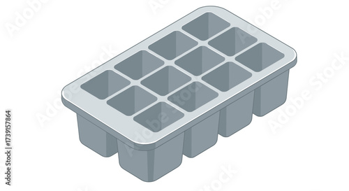 Isometric gray ice cube tray with twelve compartments for freezing