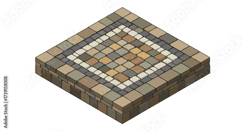 Isometric cobblestone path design in geometric square pattern