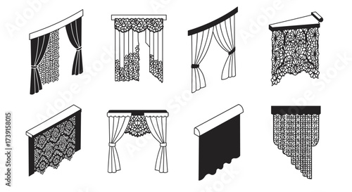 Elegant curtain designs featuring classic and modern patterns in black and white