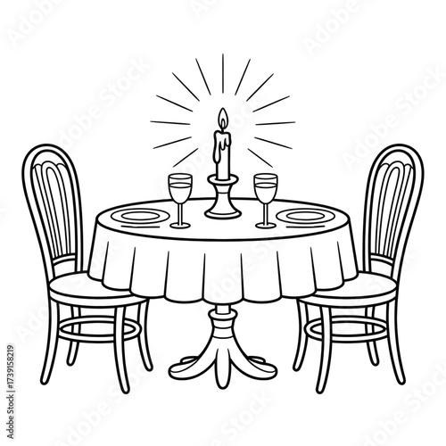 Dinner Table Coloring Page | Family Meal Line Art Illustration for Kids & Adults