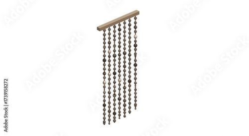 Isometric bead curtain decor with brown and beige tones for home interiors