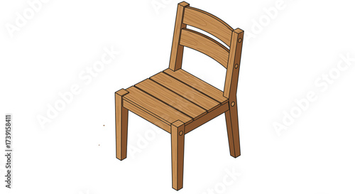 Wooden chair in isometric view with detailed wood texture