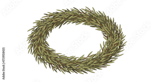 Green leaf wreath on white background for seasonal decorations