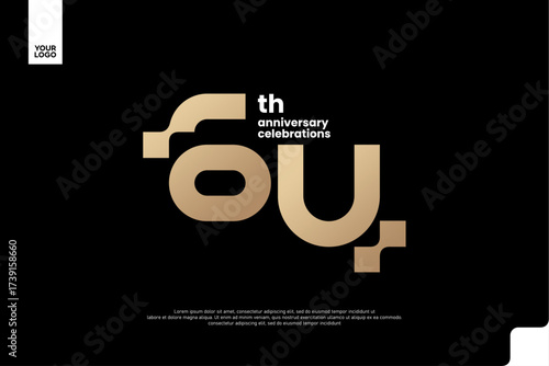 64th Anniversary Gold Logo, Number 64 Badge Vector for Corporate Celebration