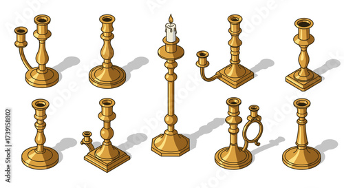 Elegant candle holders: isometric gold designs for home decor inspiration