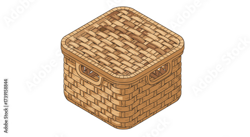 Woven basket box with lid in detailed isometric style