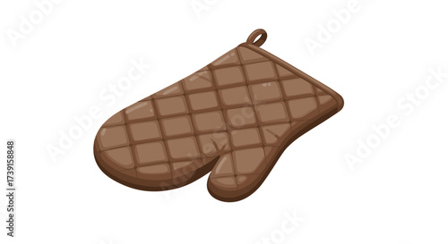 Quilted brown oven mitt: realistic kitchen glove on white background