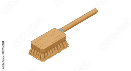 Wooden broom with bristles for cleaning tasks on white background