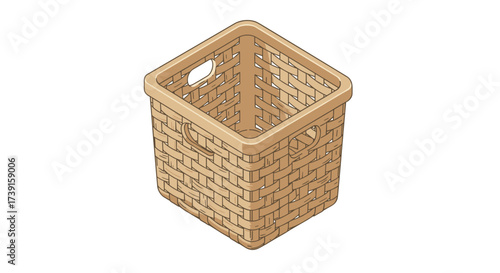 Isometric woven basket design in 3d style for organization and storage solutions
