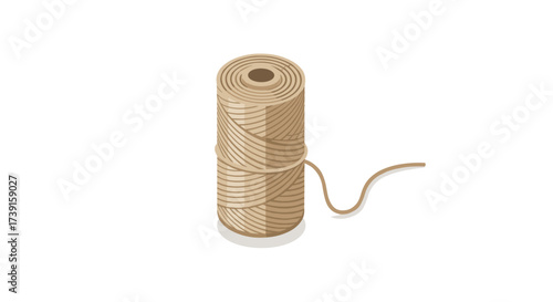 Minimalist twine roll with tied string in flat design on white background