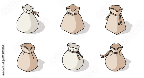 Collection of drawstring bags in pastel tones on white background