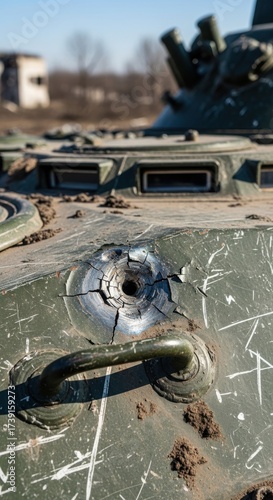 Evidence of Combat: A Close-Up View of Damage on Military Tank Armor