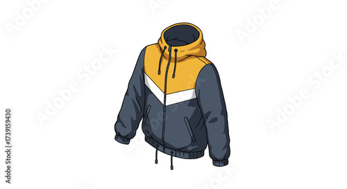 Modern hoodie with drawstrings on white background