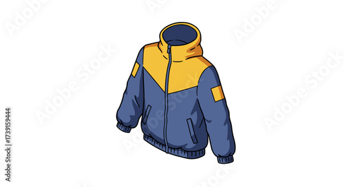 Colorful isometric jacket with hood and pockets on white background