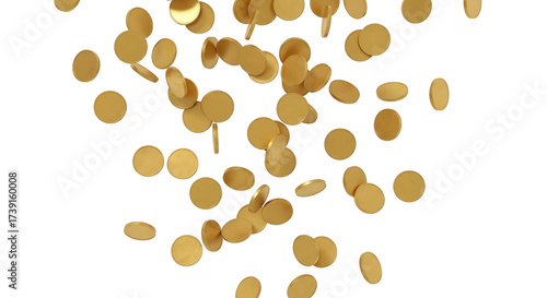 A vibrant shower of golden coins falling down from above