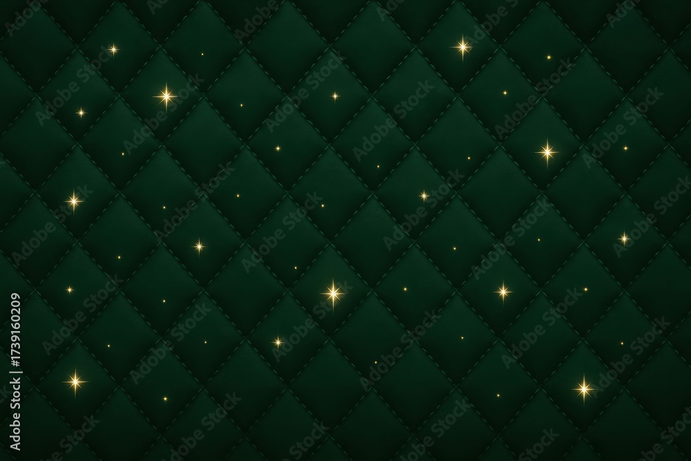 Obraz premium Elegant Dark Green Quilted Background with Golden Sparkles.