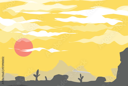 landscape of dessert with sunset and yellow sky.eps