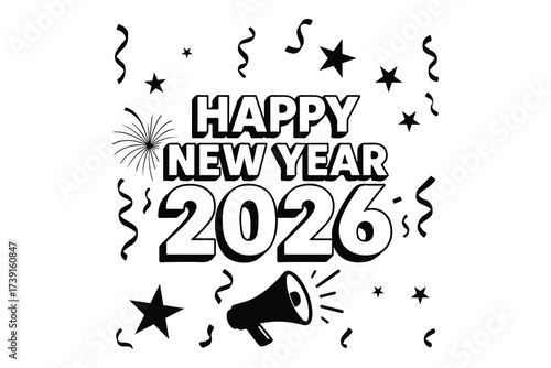 happy New Year 2026 vector design on white background