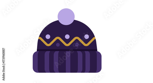 Purple winter beanie hat with pom-pom and gold detailing for Christmas  