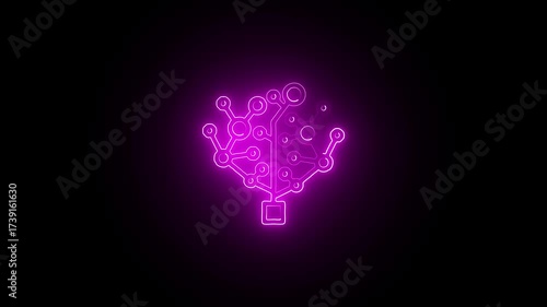 Glowing Neon Decision Tree Icon Isolated on Black Background. HD Video Motion Graphic Animation