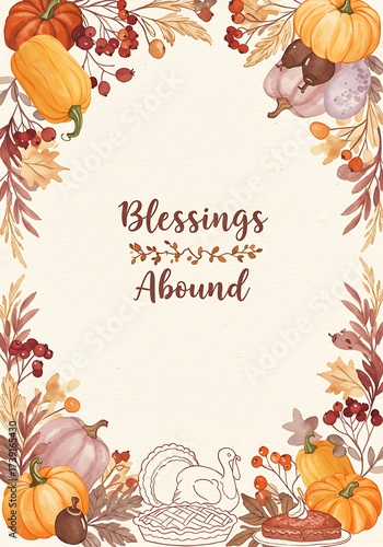 Blessings abound with pumpkins and autumn leaves design