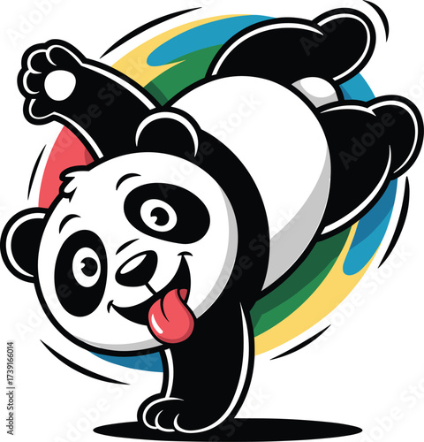 Cute Cartoon Panda Bear Character Doing Handstand or Breakdance Pose