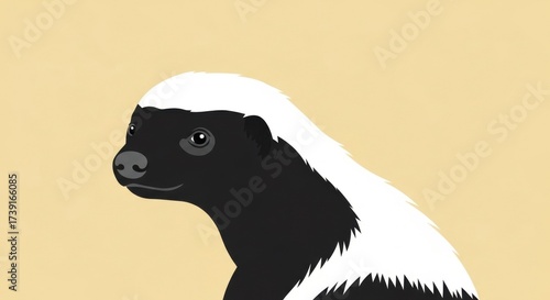 Illustration of a honey badger facing left on a cream color background