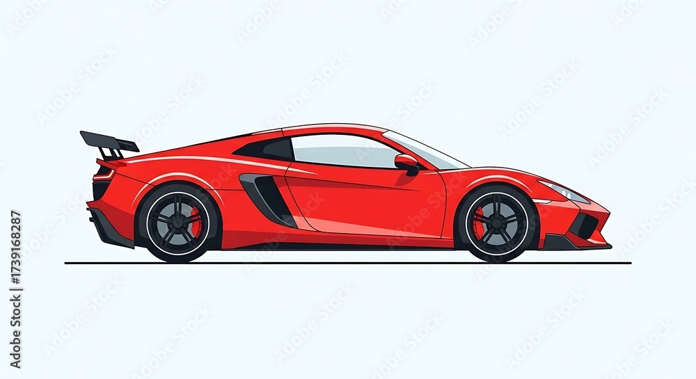 Naklejka premium Red Sports Car Side View Illustration.