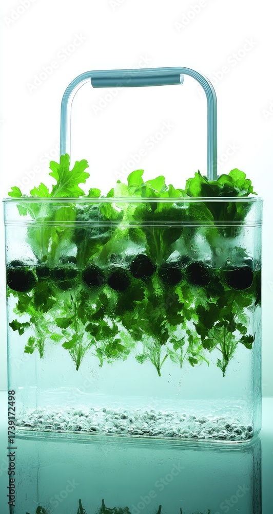 Fototapeta premium Greens growing hydroponically in clear container