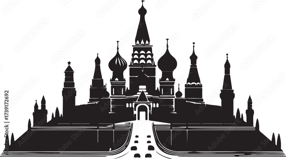 Samolepka Moscow Kremlin and Saint Basil's Cathedral Silhouette Vector Illustration