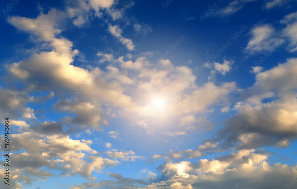 Fototapeta premium The sky is beautiful in the morning, with clouds floating in the sky and beautiful sunlight.