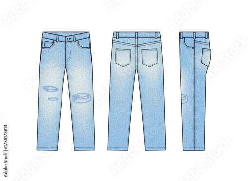 Vector template illustration of ripped jeans pants